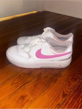 Nike White Sneakers with Pink Swoosh
